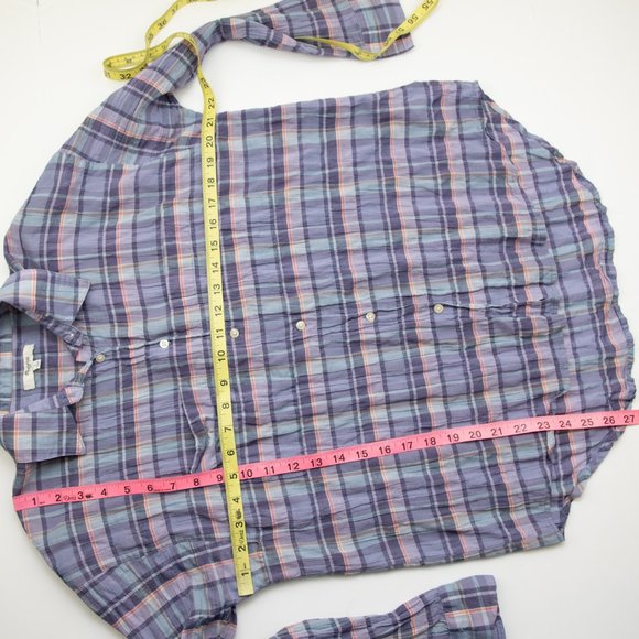 Madewell Shrunken Trapeze Shirt Plaid Button Front Cotton Blue Pink Size Small - Picture 6 of 6